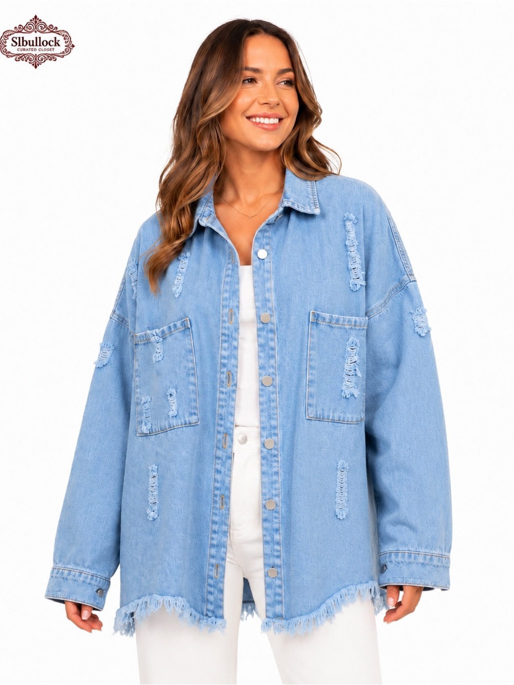 X9 Flamingo XL Oversized Distressed Denim Jacket 100% Cotton